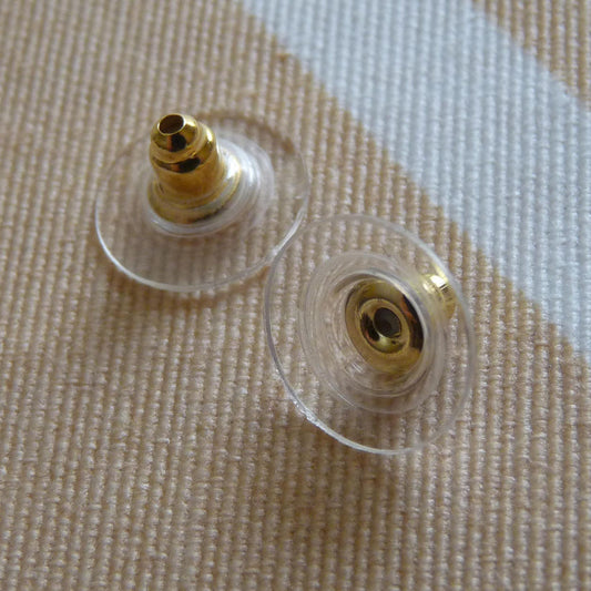 10/30x Hypoallergenic Gold tone Earring Backs with Pads, Earring Stoppers with Plastic Comfort Disc, Rubber Earring Post Nuts B157