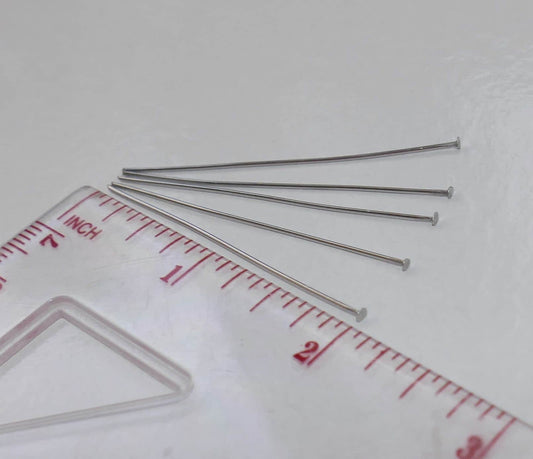 30x Stainless Steel Flat Head Pins, 50mm Silver tone Head Pins, 2" Long Hypoallergenic Pins for Beading, Beading Supplies C364