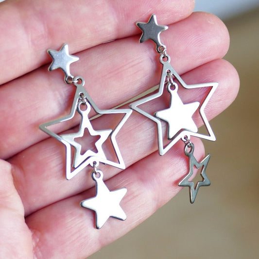 Asymmetric star earrings, stainless steel dangle earrings H069, asymmetric earrings, dangle earrings, hypoallergenic