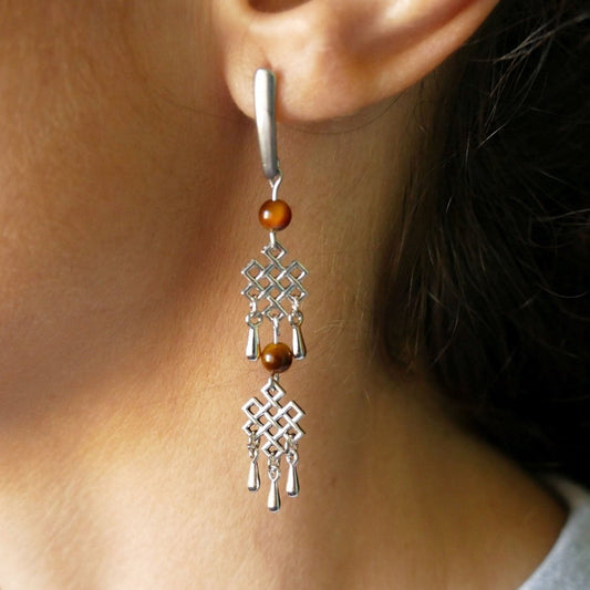 Celtic knot cat eye dangle earrings, drop charm earrings U011, celtic knot charm, dangle earrings, feng shui earrings