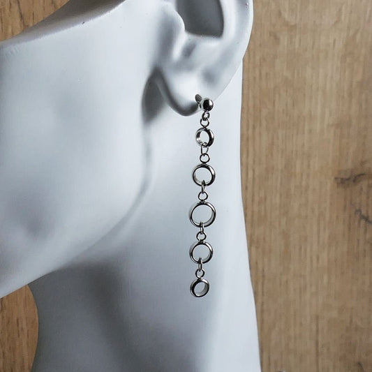 Circles long dangle earrings, high quality stainless steel earrings G146, charm earrings, circle shape, handmade