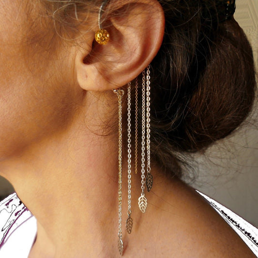 Ear cuff wrap long chain tassel drop earrings F360, chain, dangle earrings, ear cuff