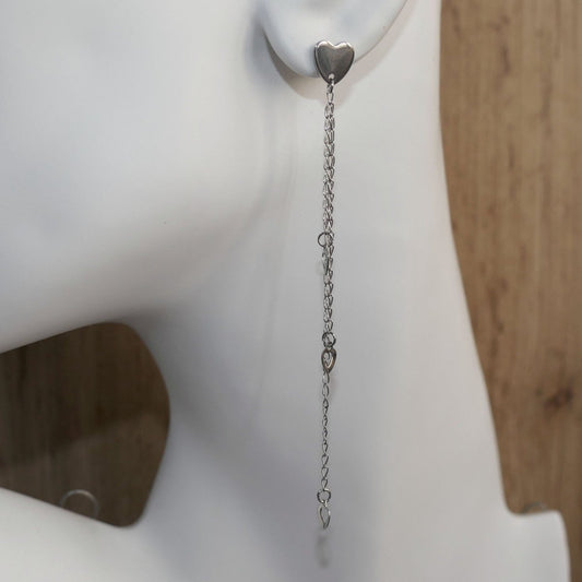 Heart long earrings dainty chain earrings G115, charm earrings, dangle earrings, extra long drop