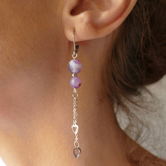 Heart purple agate earrings H024, crystal earring, dangle earrings, hypoallergenic