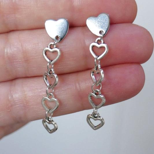 Heart stud earrings G239, charm earrings, dangle earrings, handmade earrings