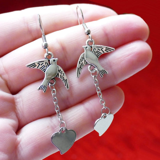 Love heart earrings G252, charm earrings, dove, french hook