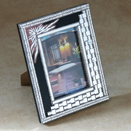 Mirror mosaic photo picture frame H065, black and silver, centerpiece, gift for bride