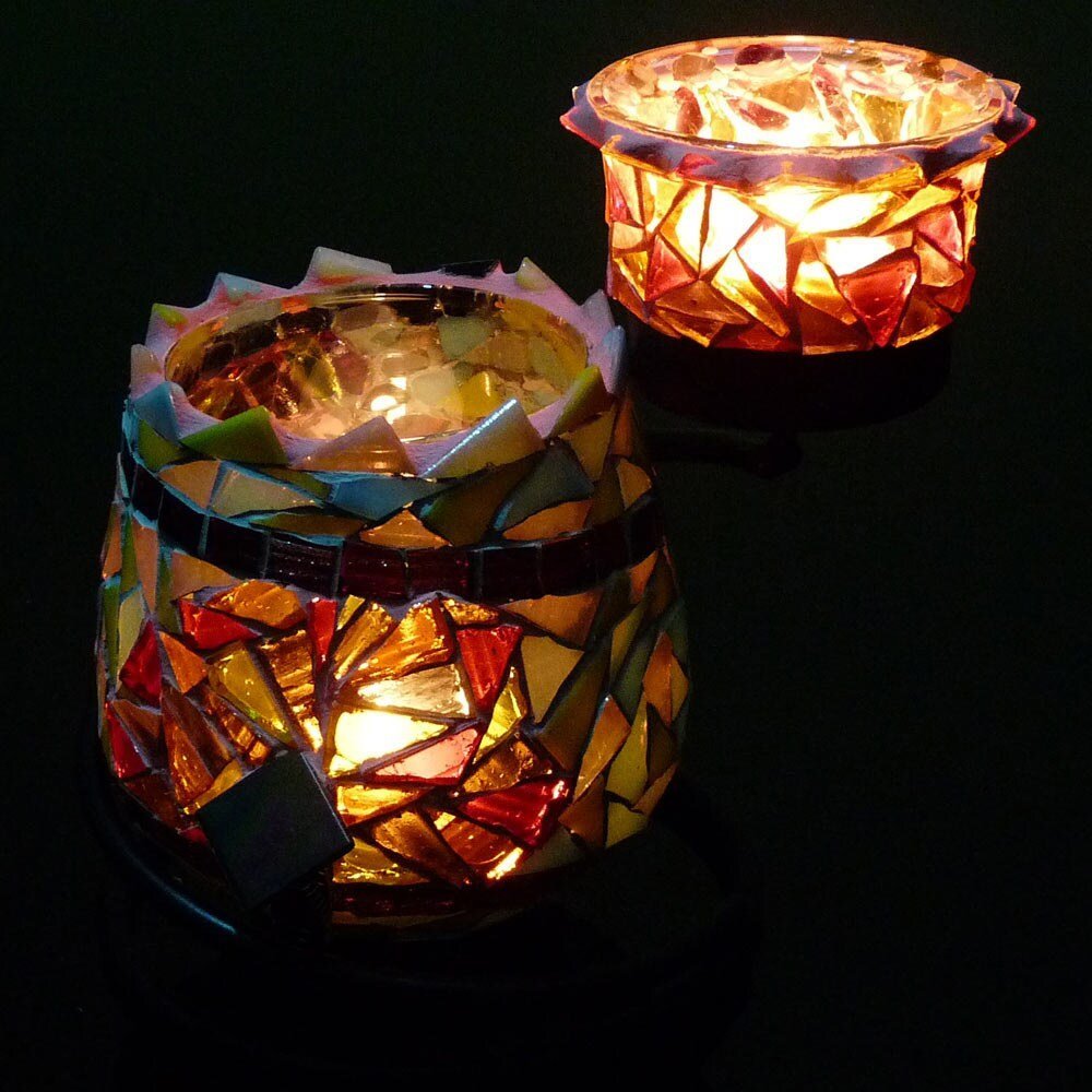 Mosaic tea light candle holder U036, centerpiece, glass candle holder, iron candle holder