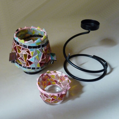 Mosaic tea light candle holder U036, centerpiece, glass candle holder, iron candle holder