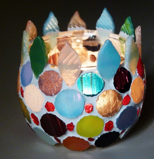 Mosaic tealight / votive colorful holder U040, candle holder, candle light, glass candle holders