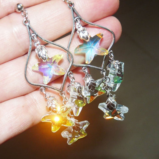 Rainbow star earrings, starfish charm earrings U049, crystal earrings, glass beads, handmade earrings