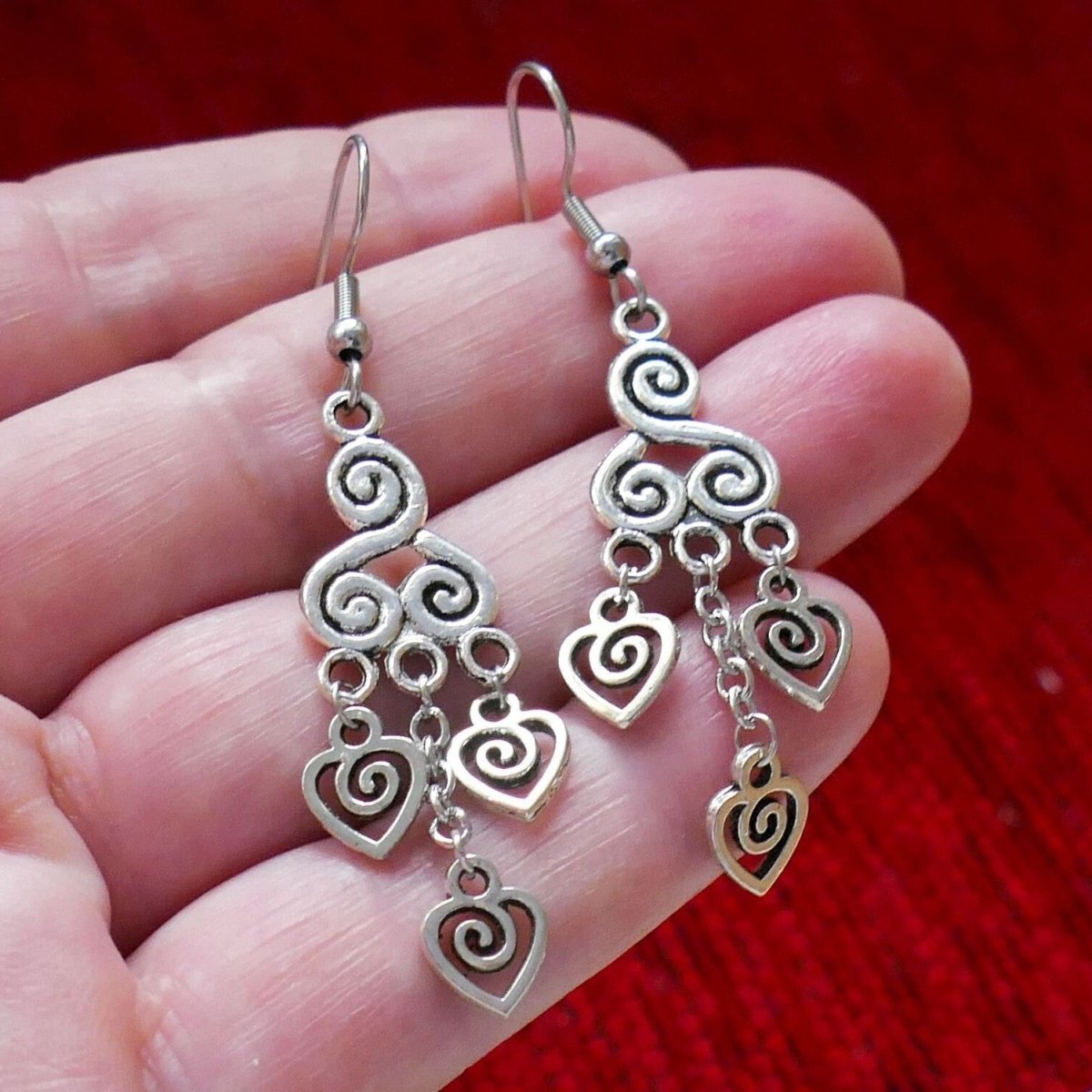 Spiral heart long earrings G027, handmade earrings, heart earrings, hypoallergenic stud