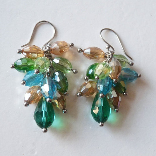 Turquoise crystal beaded earrings C516, AB plated, blue crystal earring, crystal jewelry