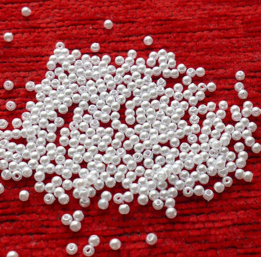 1000x White Pearl 3mm Beads, Small Plastic Round Spacer Beads, Beading Supplies H037