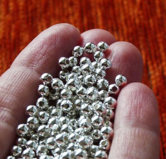 100x Acrylic 4mm Silver Plated Beads, Silver Pearl Metallic Beads, Round Spacer Beads, Beading Supplies B251