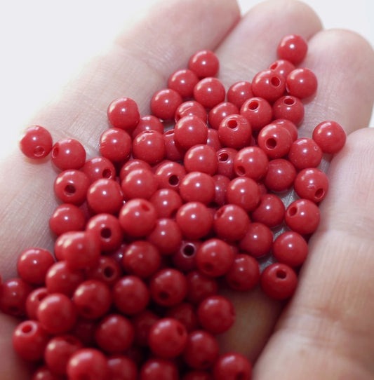100x Red 5mm Round Beads, Acrylic Loose Beads, Beading Supplies C805