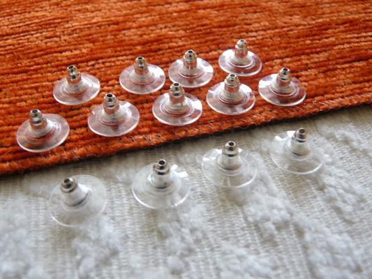 10/20x Earring Backs with Pads, Stud Posts, Silver Plated Earring Stoppers with Plastic Comfort Discs, Big Earring Nuts, Rubber Post