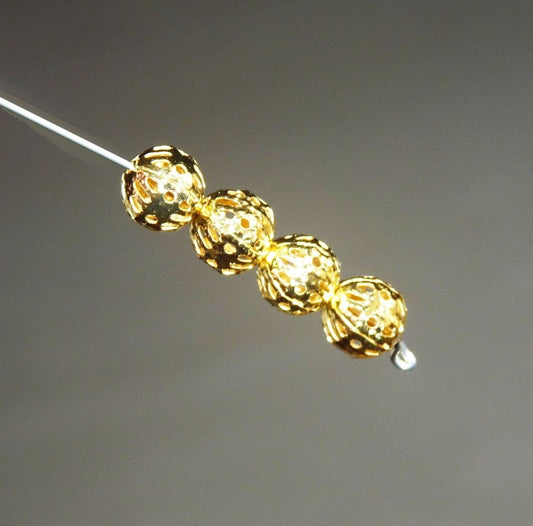 10/25x Gold 8mm Round Filigree Beads, Gold Color Beading Supplies
