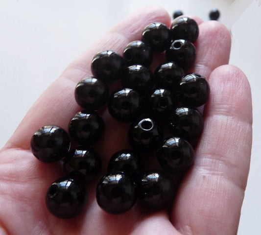10/30x Black 10mm Round Acrylic Beads, Beading Supplies B354