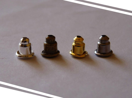 10/50x Bullet Clutch Earring Backs, Metal Earring Backs, Earring Stoppers, Metal Earring Posts, Gold Silver Bronze Black Small Ear Nuts