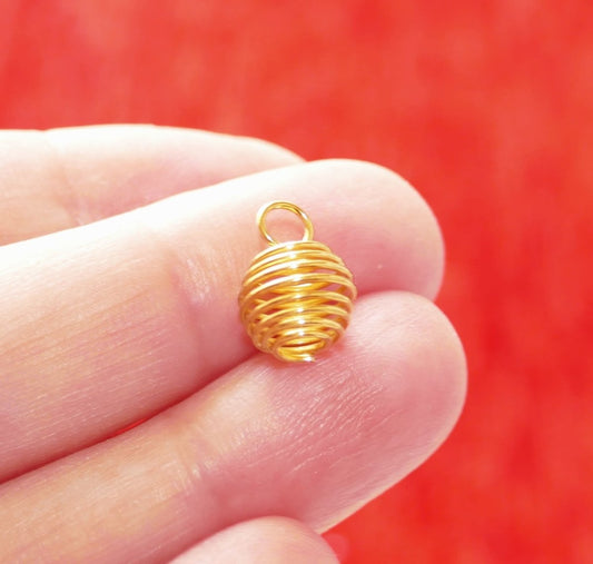 10x Bead Cage, Pearl Cage Pendants, 9x12mm Gold Tone Wire Bead Cage, Spiral Bead Holders, Earring Connector, Tiny Bead Cage C736