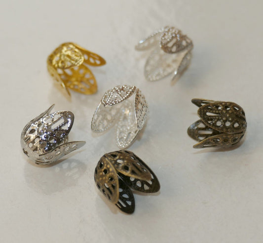10x Filigree Flower Bead End Caps, Gold /Silver/Antique Bronze Metal Tassel End Caps, Beading Supplies F213