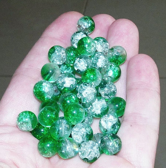 10x Glass Beads, Green Glass Beads, 8mm Marbles Cracked Glass Beads, Green Crackled Glass Beads, Spacer Beads, Beading Supplies B082