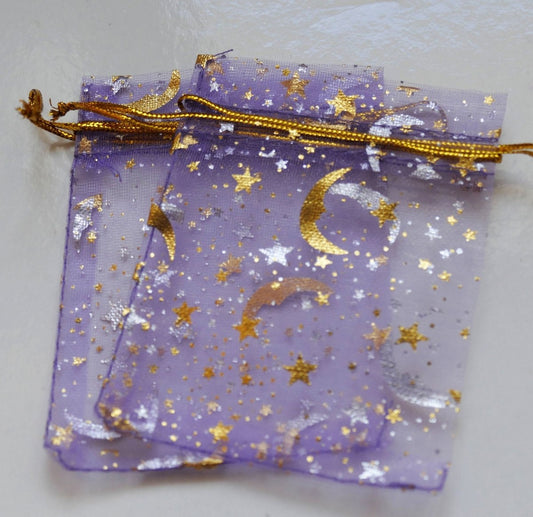 10x Purple Moon Star Organza Gift Bags 7x9cm, Jewelry Pouches Candy Wedding Party Favor Christmas Gift Bags F060