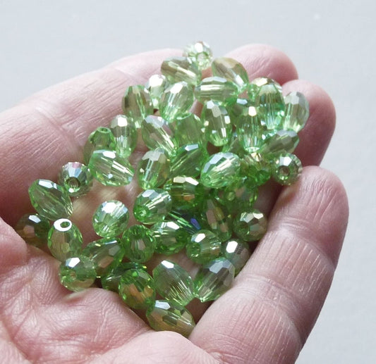 12/24x Green Crystal Beads, 6x8mm Light Green AB Beads, Beading Supplies B383