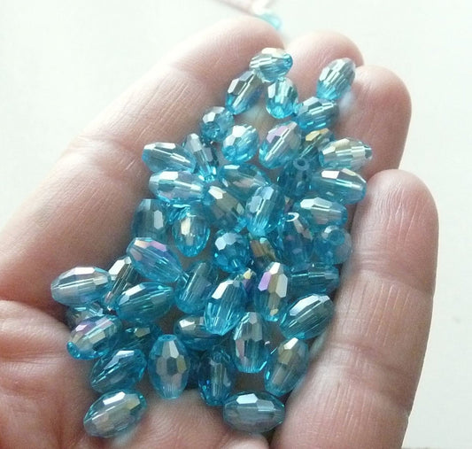 12x Blue Crystal Beads, Lake Blue AB Crystal Beads, 6x8mm Light Blue AB Plated Beads, Beading Supplies C102