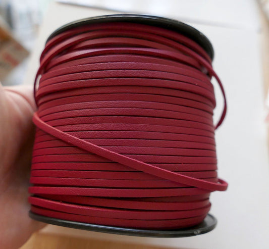 1/3 Y Red Faux Suede PU Leather Cord 3mm Wide Red Flat Cord, Flat Lace String Rope Bracelet Cord, Thread for Jewelry D283
