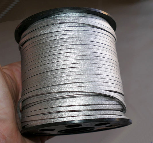 1/3 Yard Silver Faux Suede PU Leather Cord 3mm Wide Flat Cord, Flat Lace String Rope Bracelet Cord, Thread for Jewelry D277