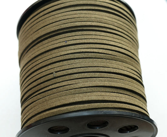 1/3Y Army Green Flat Faux Suede Leather Cord, 3mm Wide Necklace Cord, Wrap Bracelet Cord Lace String Rope Flat Thread H035