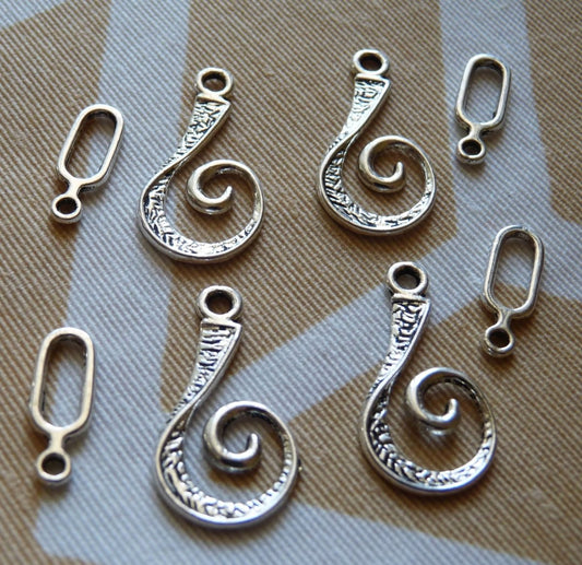 1/4x Swirl Toggle Clasp Necklace Connectors, Bracelet Clasps, Necklace Fastener, Antique Silver