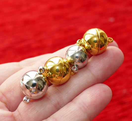 1x Strong Ball Magnetic 12mm/14mm Clasp, Gold/Dull Silver Closure for Jewelry, Bracelet/Necklace Fastener H105
