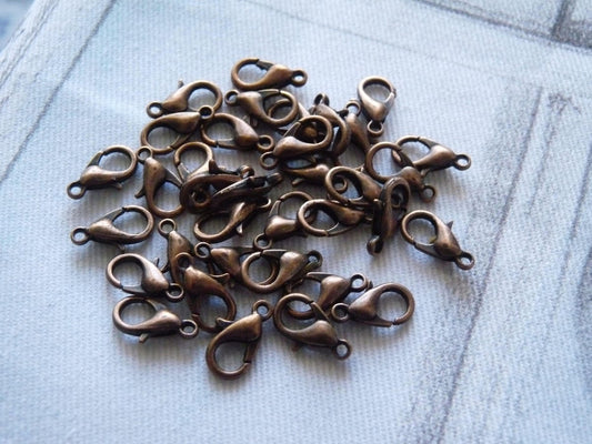 20/50x Copper 12mm Lobster Claw Clasps, Necklace/Bracelet Closure