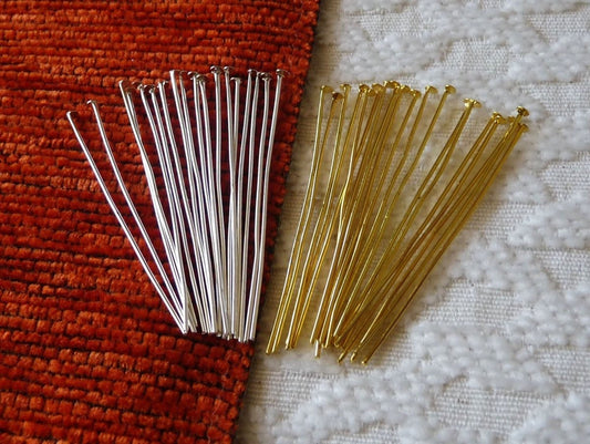20/50x Flat Head Pins, 50mm Gold Silver Plated Flat Head Pins, 2 inches Long Pins for Beading, Jewelry Supplies