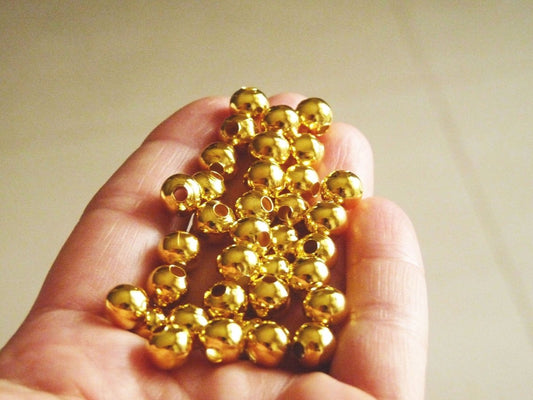 20/50x Gold Acrylic 8mm Round Beads, Metallic Pearl Imitation Plastic Beading Supplies B274