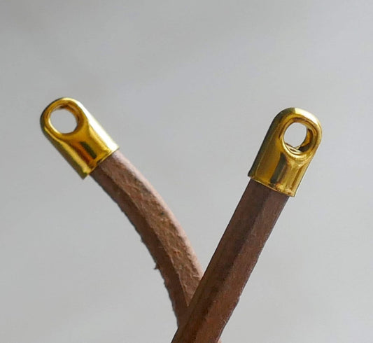 20/50x Gold Round Leather Cord Ends Caps, Fit 4mm Gold Tone Cord Ending Bead Stopper, Glue in Cord End Tip Caps D138
