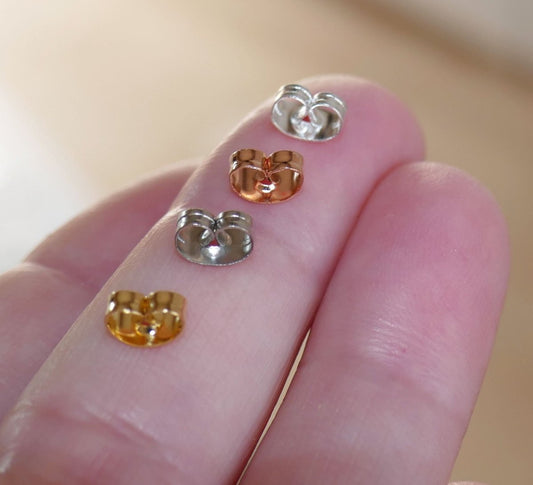 20/50x Gold/Rose Gold/Silver Stainless Steel Butterfly Earring Stud Backs, 6mm Hypoallergenic Earring Post Nuts F163