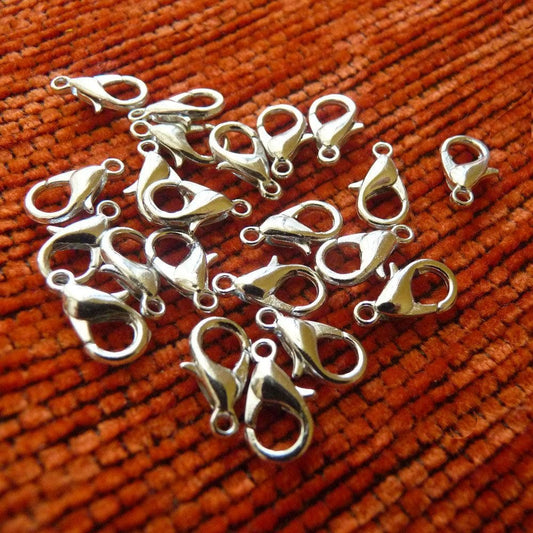 20/50x Lobster Clasps, 12mm Lobster Claw Clasps, Dull Silver Lobster Clasps, Necklace Connectors, Necklace Closure Fasteners