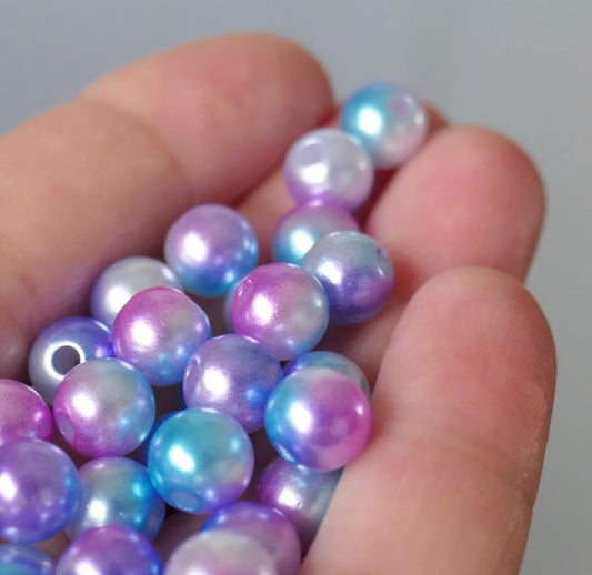 20/50x Rainbow 8mm Mermaid Faux Pearl Beads, Pearl Imitation round Beads, Multi Color Acrylic Beads B346