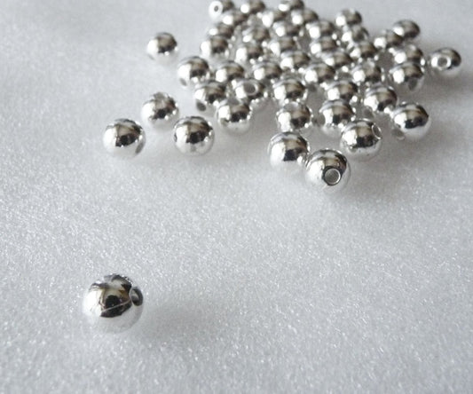 20/50x Silver Beads, 8mm Silver Plated Acrylic Beads, Metallic Beads, 8mm Pearls, Spacer Beads 8mm, Round Pearls, Beading Supplies C301