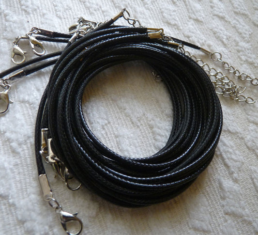 20x Black Necklace Cord, Bulk Waxed Cord, 1.5mm Waxed Cord, 17.5" Adjustable Finished Round Necklace Cord (BC11)