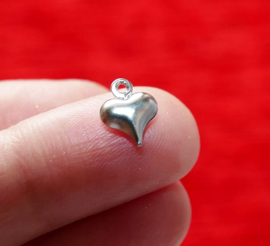 20x Hypoallergenic Heart Bulk Charm, Stainless Steel Puffy Heart Charms C613