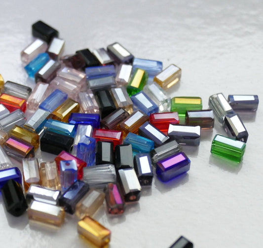 20x Multicolor Rectangle Crystal Beads, Shiny Mixed Glass 8mm Beads, Faceted Crystal Beads, Beading Supplies G238