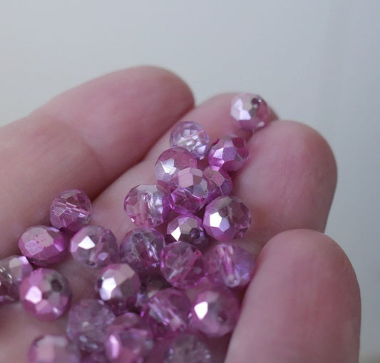 24x Purple AB 6mm x 4mm Rondelle Crystal Glass Loose Beads, Beading Supplies F288
