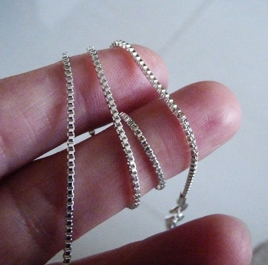 2x 925 Silver Plated Box Chain 18"/20" Necklace, 1.5mm Fine Chain with lobster Clasp Closure H025