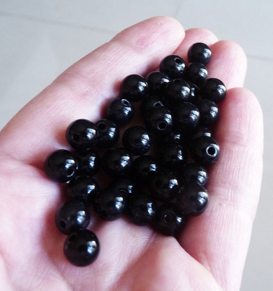 30x Black 8mm Round Acrylic Beads, Spacer Beads, Beading Supplies B286