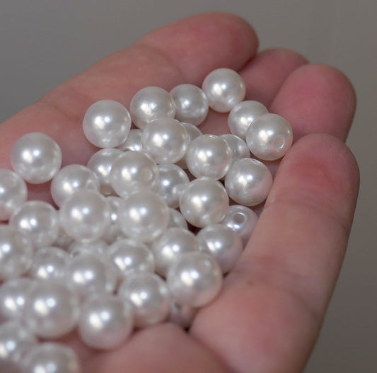 30x Off White Round Pearl Beads, 8mm Ivory Acrylic Pearl Imitations Loose Beads G112